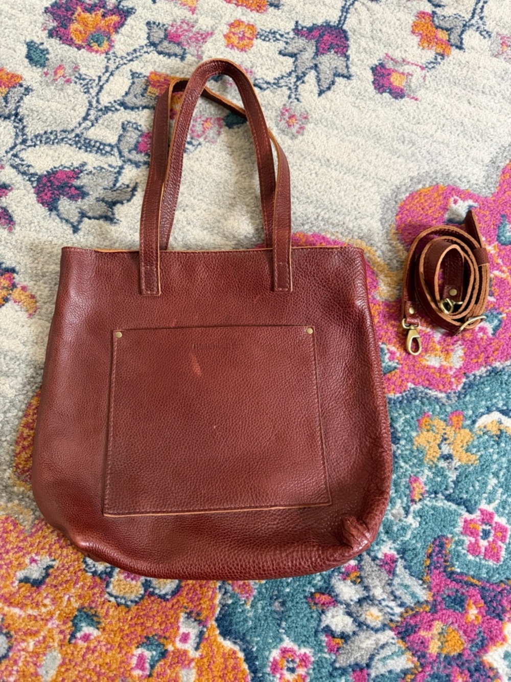 Portland Leather Crossbody Tote in Nutmeg